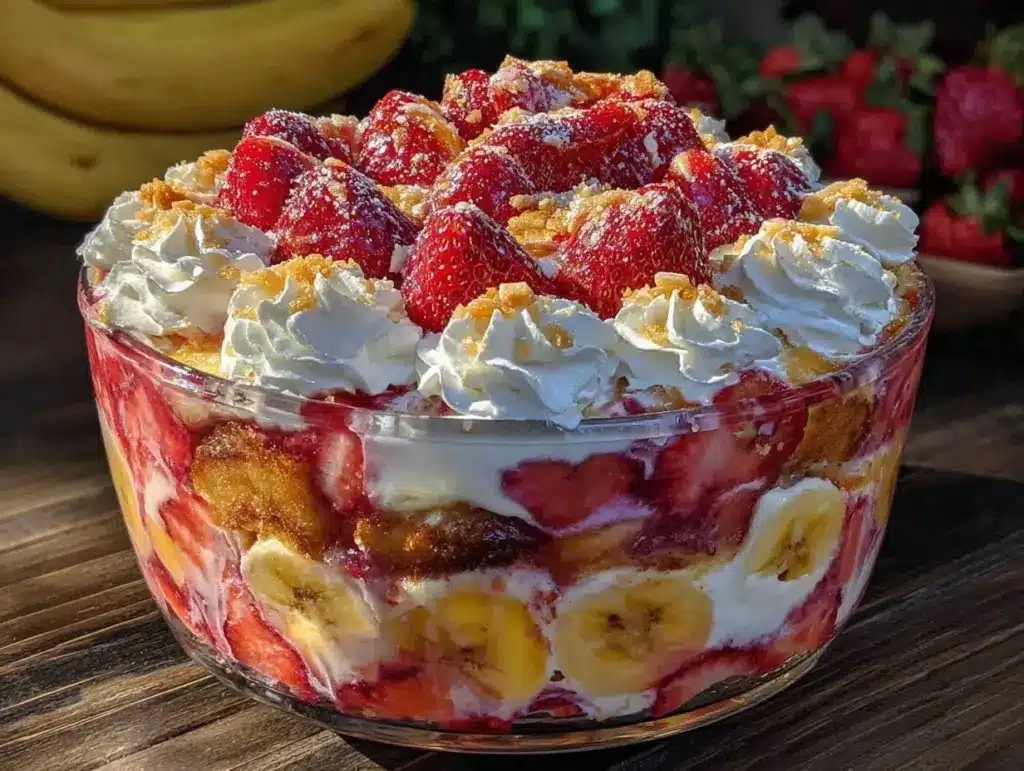 creamy strawberry banana pudding trifle - featured image