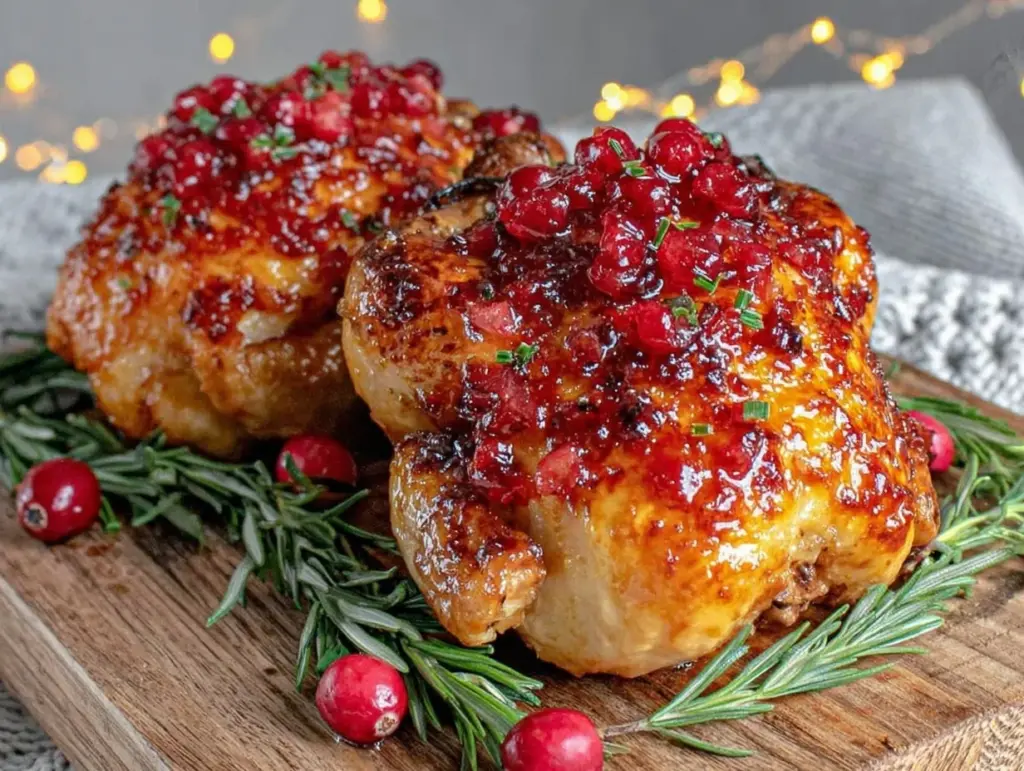 crispy cranberry orange glazed cornish game hens - featured image
