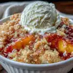 crispy honey peach crumble - featured image