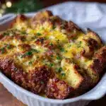 easy cheesy croissant ham and cheese breakfast casserole - featured image