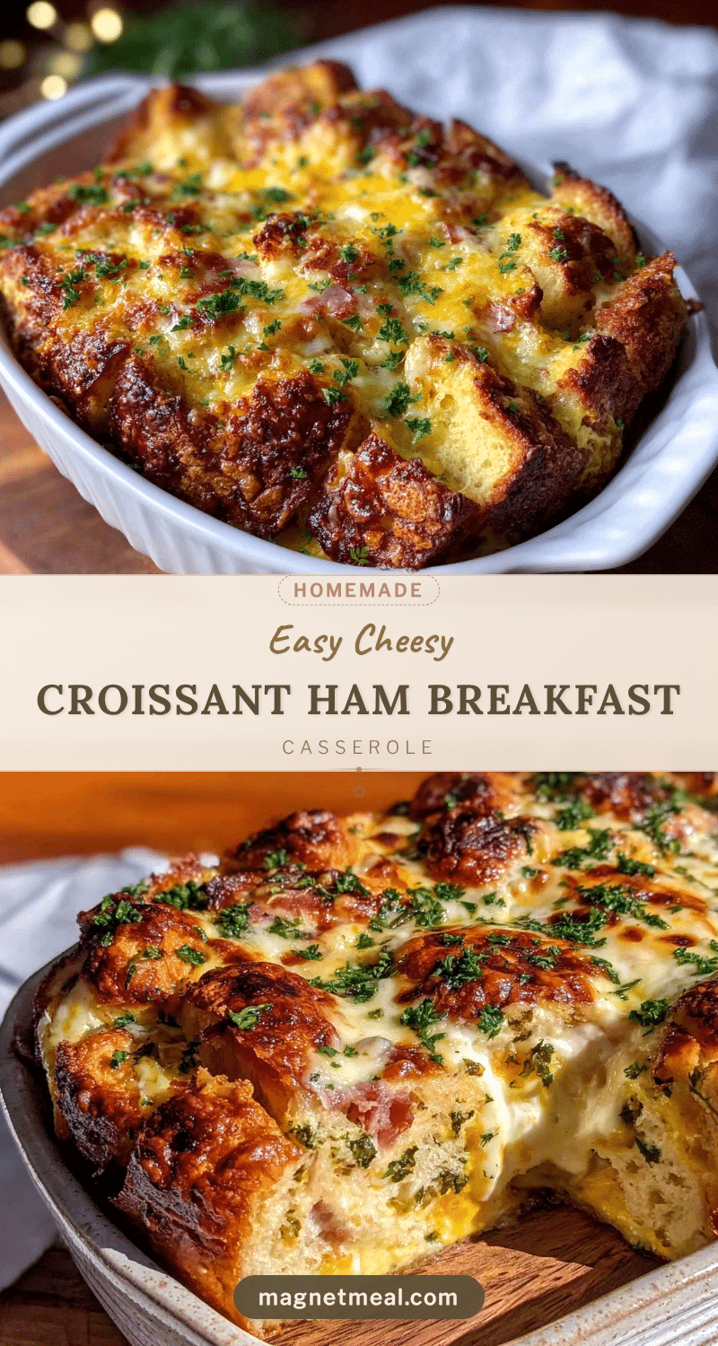 easy cheesy croissant ham and cheese breakfast casserole recipe