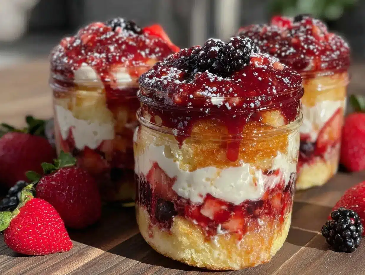 easy triple berry trifle jars preparation steps