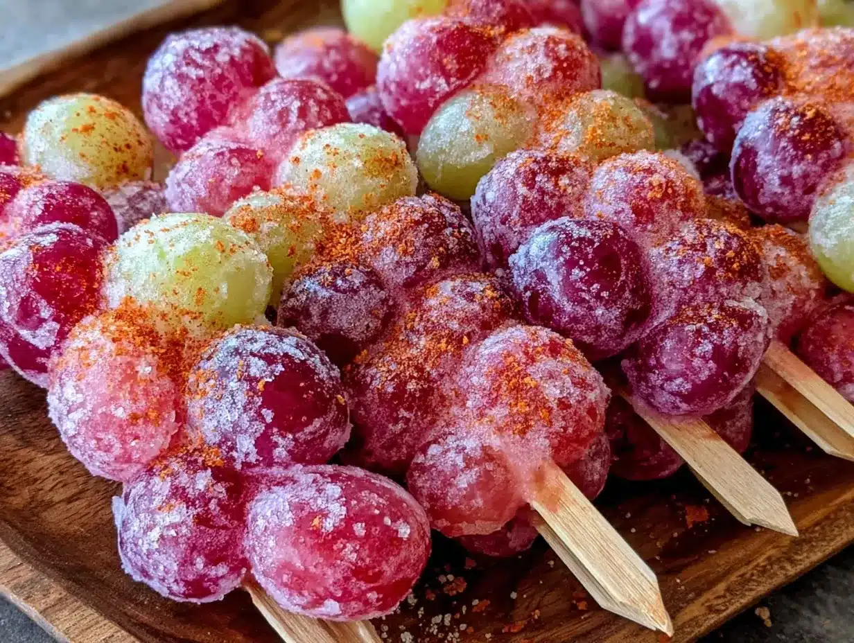 frozen grape skewers with tajin seasoning preparation steps