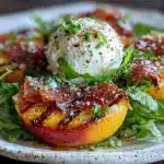 grilled peach and prosciutto salad - featured image