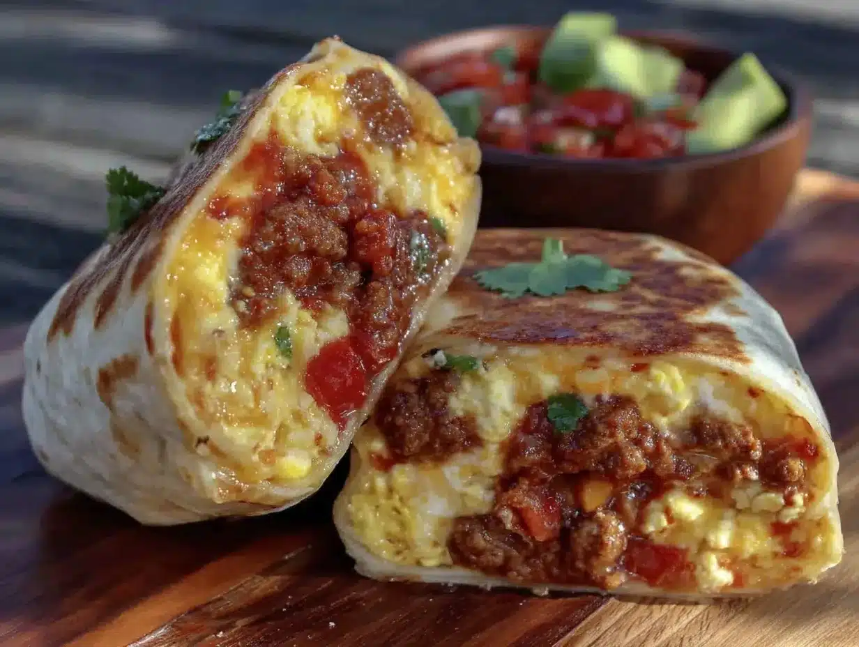 loaded breakfast burrito with spicy chorizo preparation steps