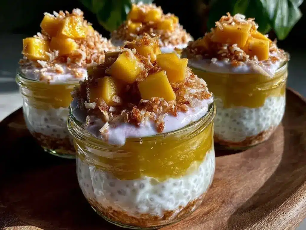 no bake mango coconut chia pudding - featured image