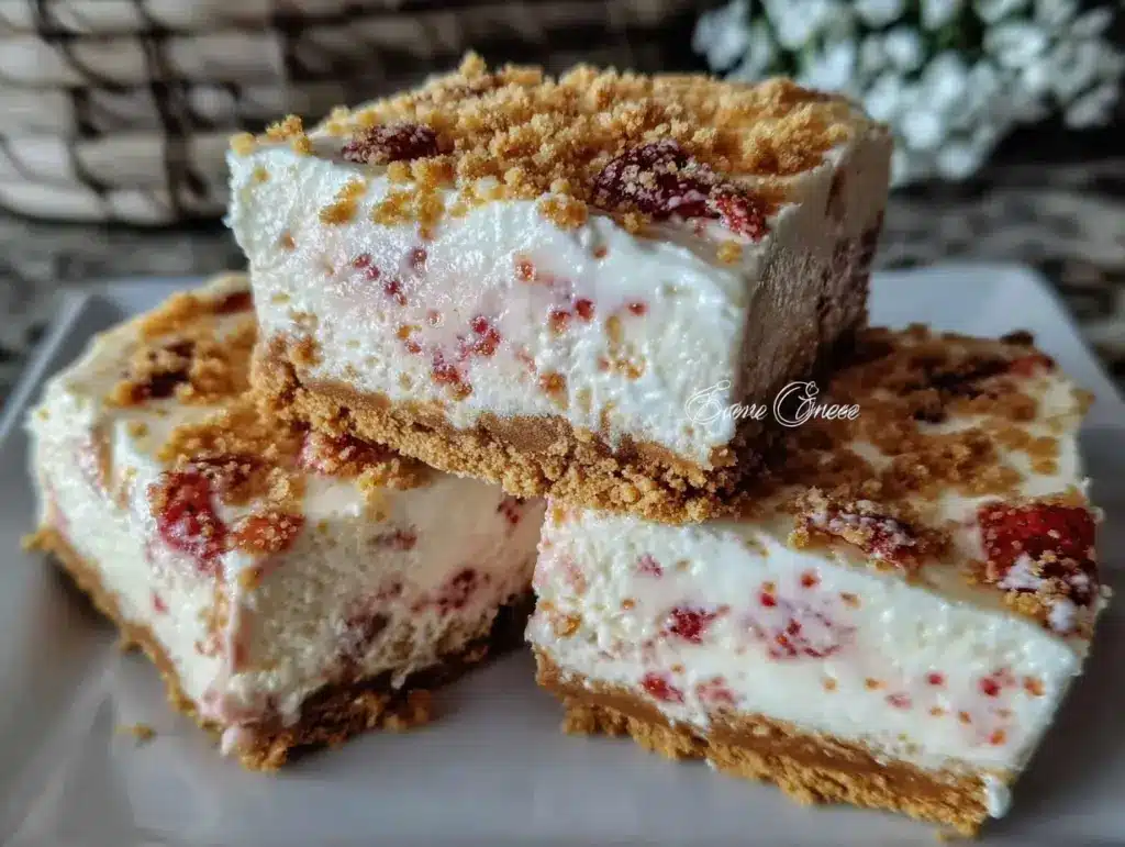 no-bake strawberry cheesecake bars - featured image