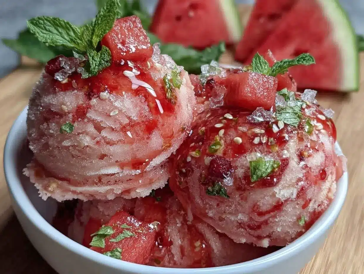 no-churn watermelon sorbet recipe preparation steps