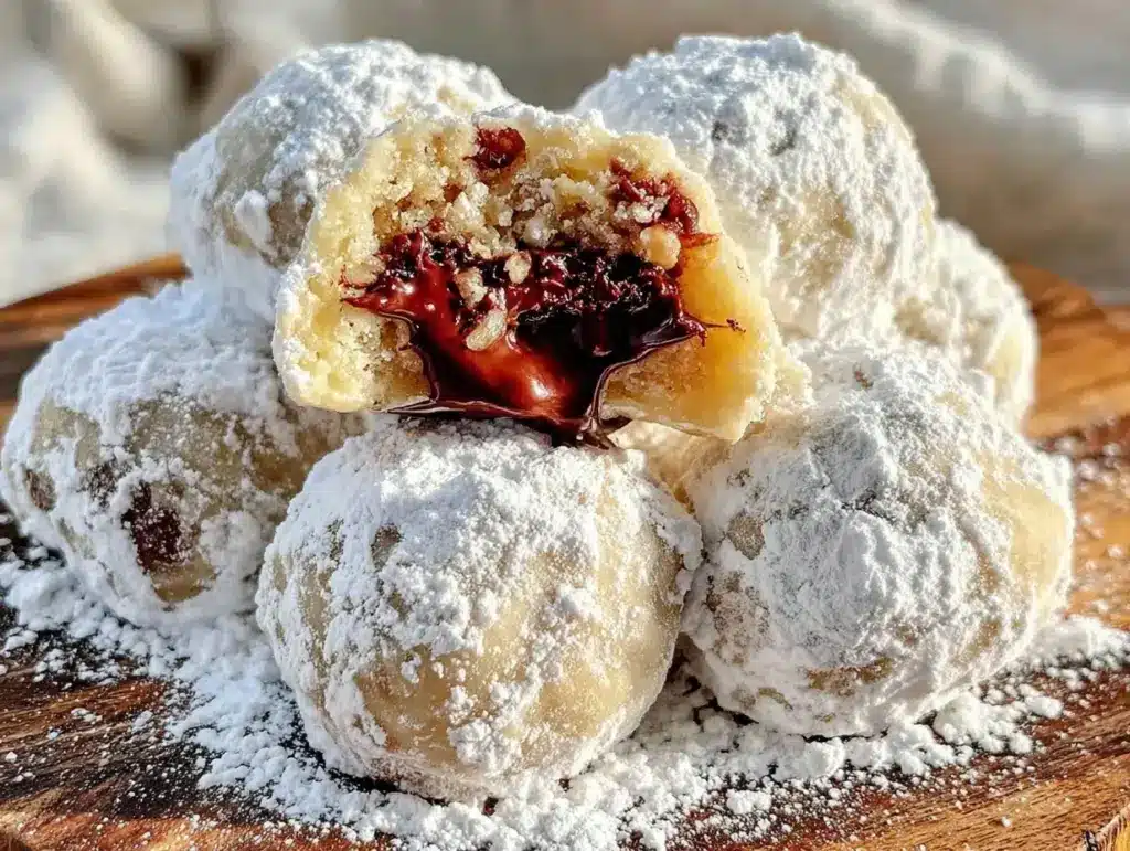 nutella-stuffed hazelnut snowball cookies - featured image