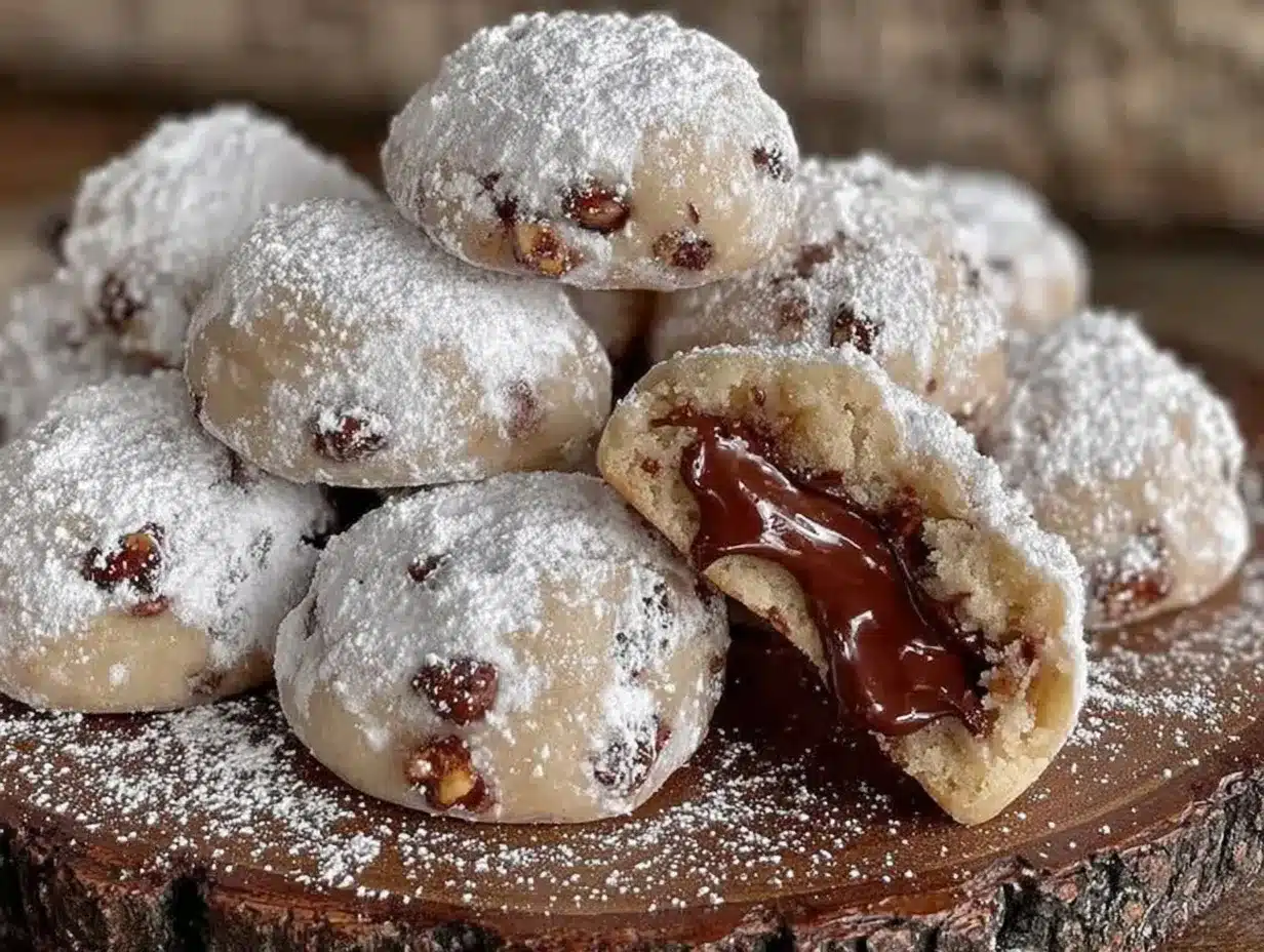 nutella-stuffed hazelnut snowball cookies preparation steps