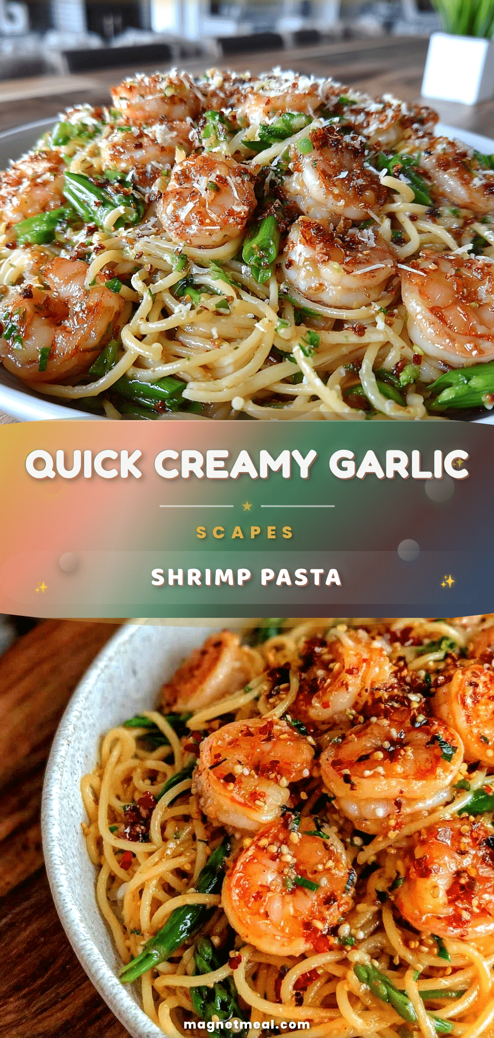 quick garlic scapes and shrimp pasta recipe