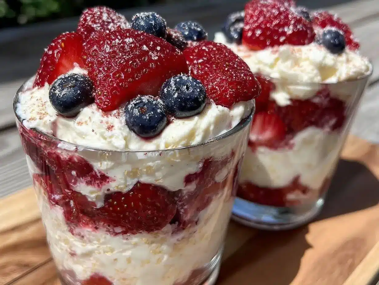 red white and blue berry parfaits preparation steps