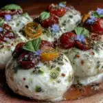 red white and blue caprese salad bites - featured image