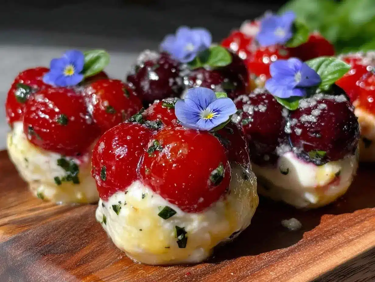 red white and blue caprese salad bites preparation steps