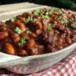 smoked bourbon baked beans with ground beef - featured image