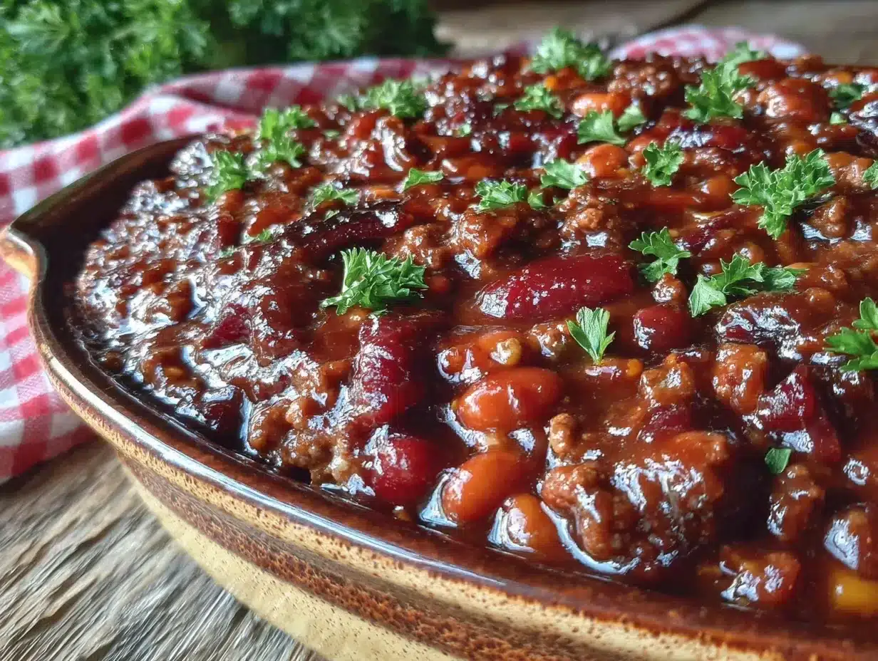 smoked bourbon baked beans with ground beef preparation steps