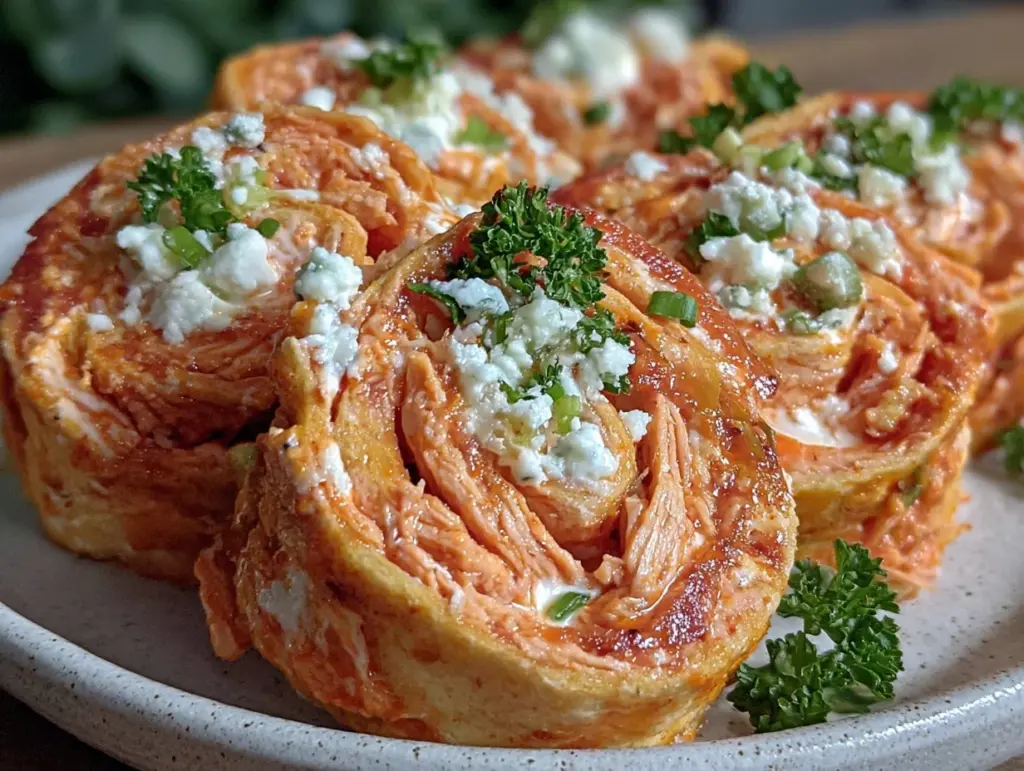 spicy buffalo chicken pinwheel roll-ups - featured image