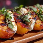balsamic grilled peach burrata skewers - featured image