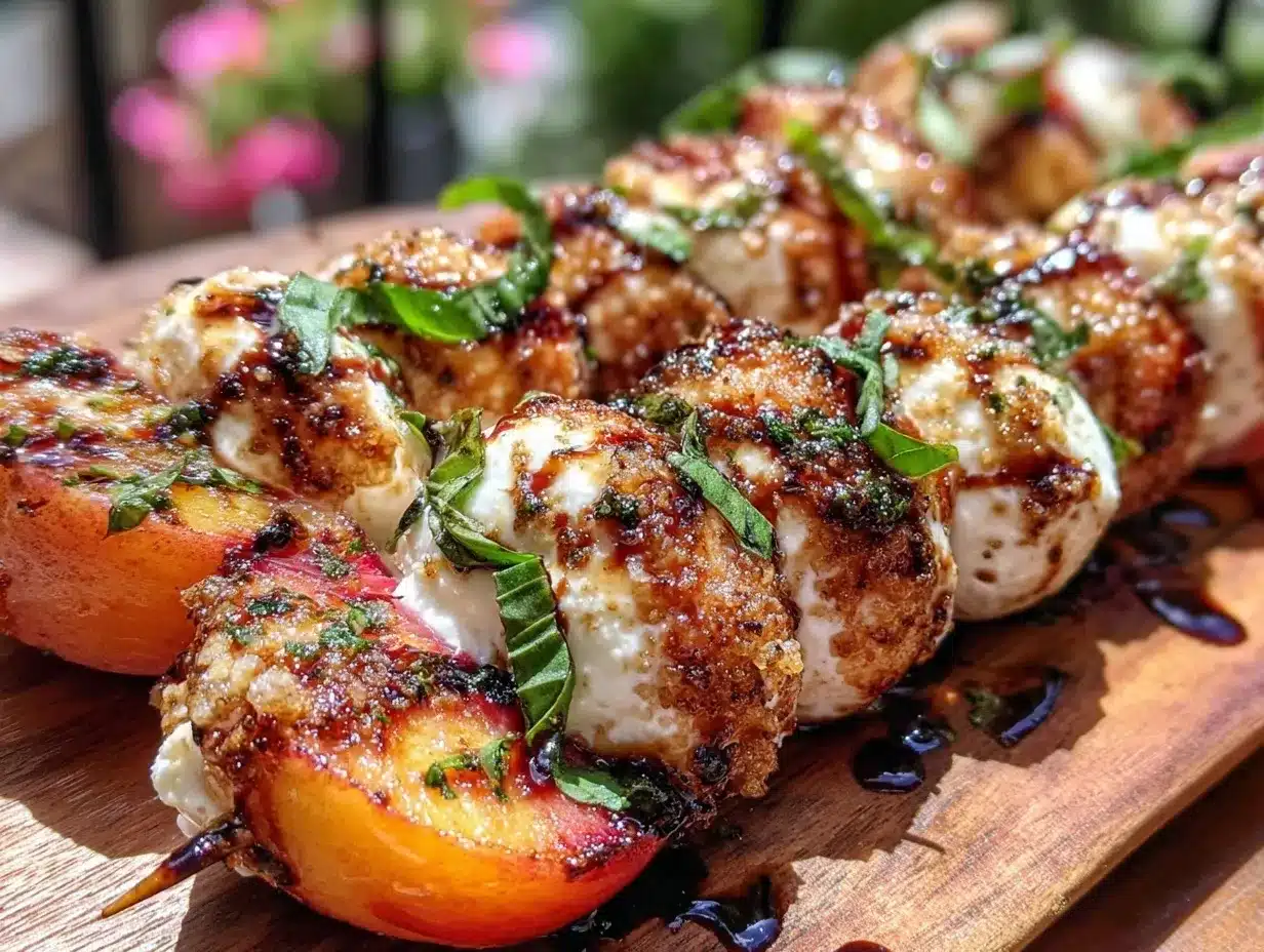 balsamic grilled peach burrata skewers preparation steps