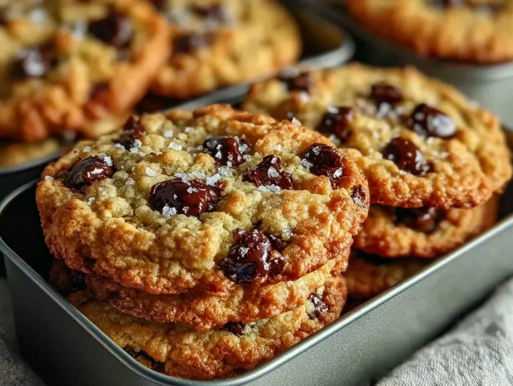 chewy peanut butter chocolate chip oatmeal cookies - featured image