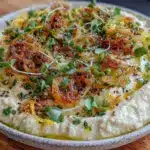creamy caramelized garlic scape white bean dip - featured image