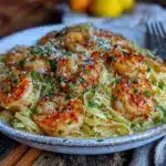 creamy garlic butter shrimp linguine - featured image