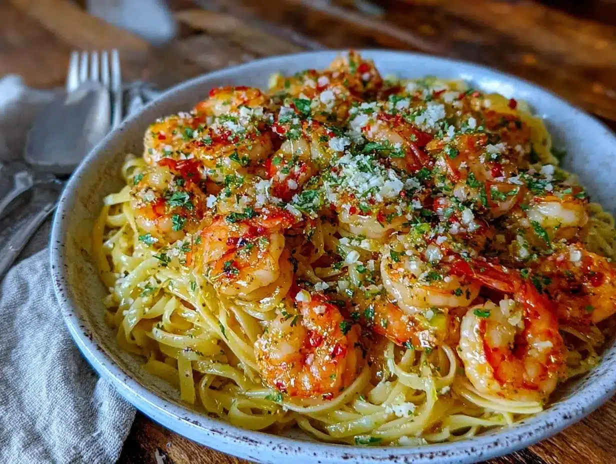 creamy garlic butter shrimp linguine preparation steps