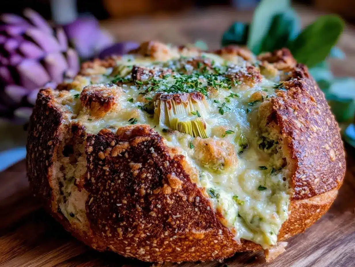 creamy spinach artichoke dip parmesan bread bowl preparation steps