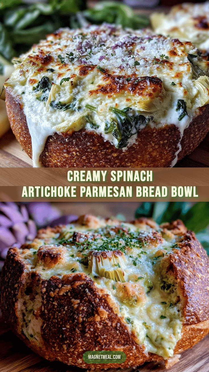 creamy spinach artichoke dip parmesan bread bowl recipe