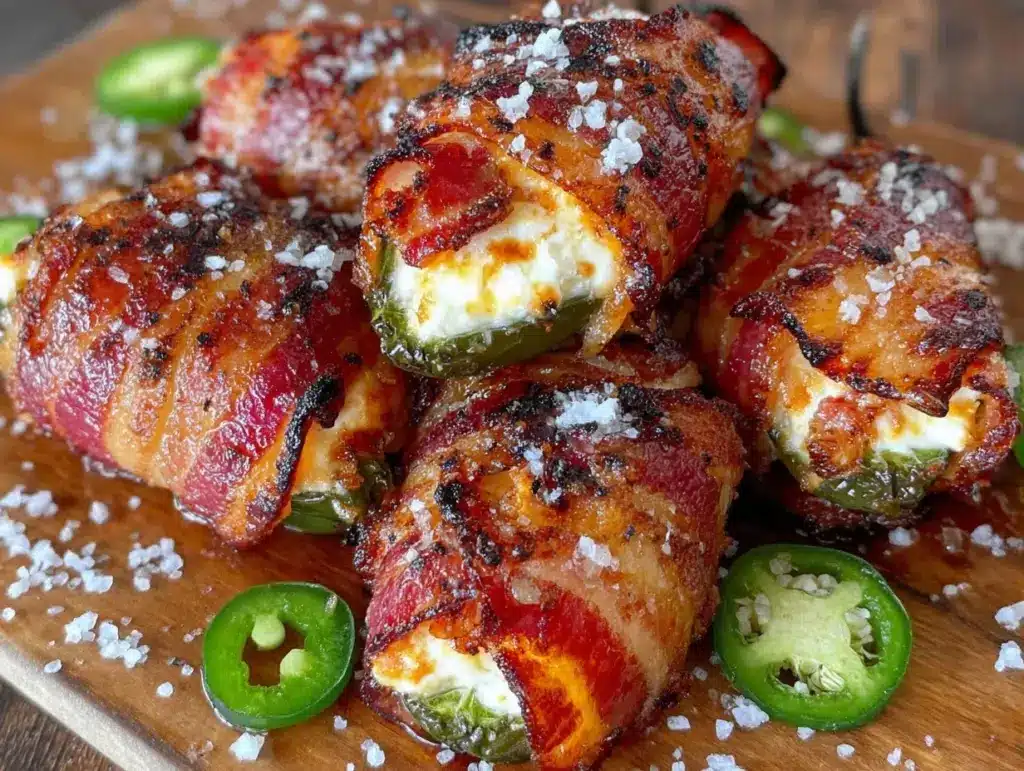 crispy baked cream cheese jalapeño poppers wrapped in bacon - featured image