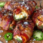 crispy baked cream cheese jalapeño poppers wrapped in bacon - featured image