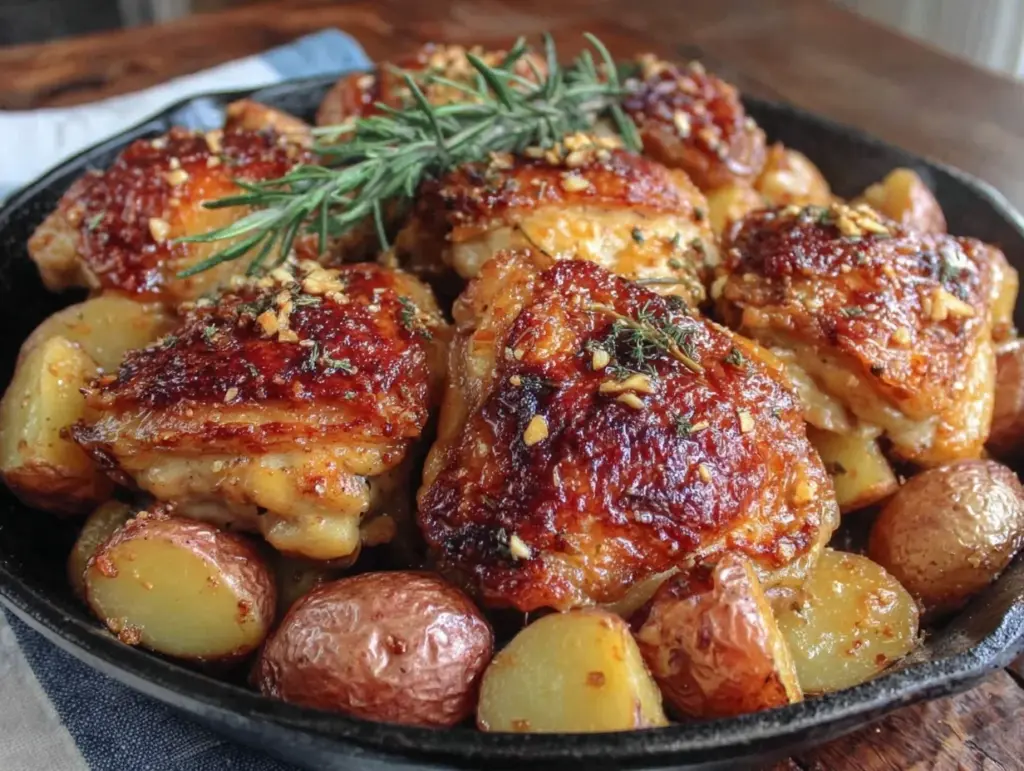 crispy garlic butter chicken thighs - featured image