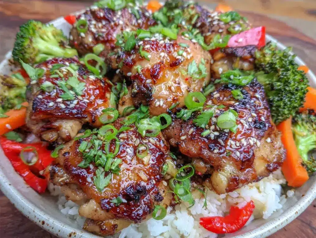 easy sheet pan teriyaki chicken and rice bowls - featured image