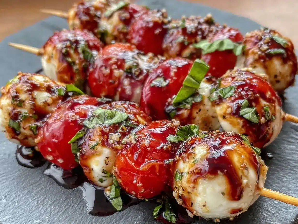 Fresh Caprese Bruschetta Skewers preparation steps
