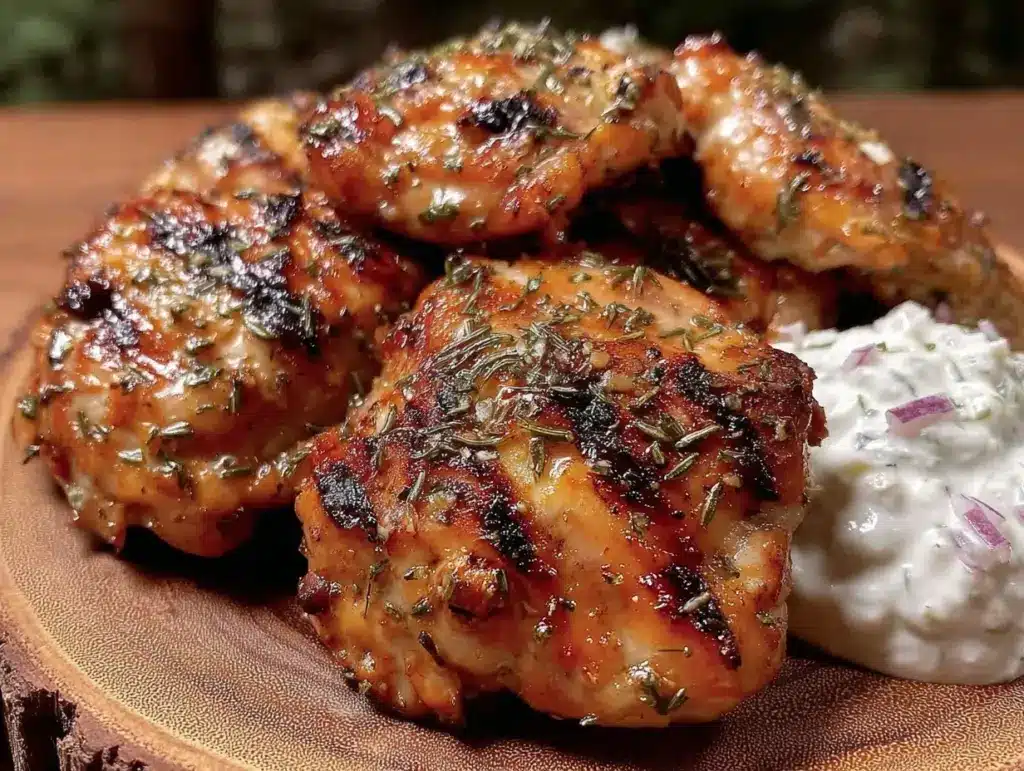 fresh lemon herb grilled chicken thighs - featured image