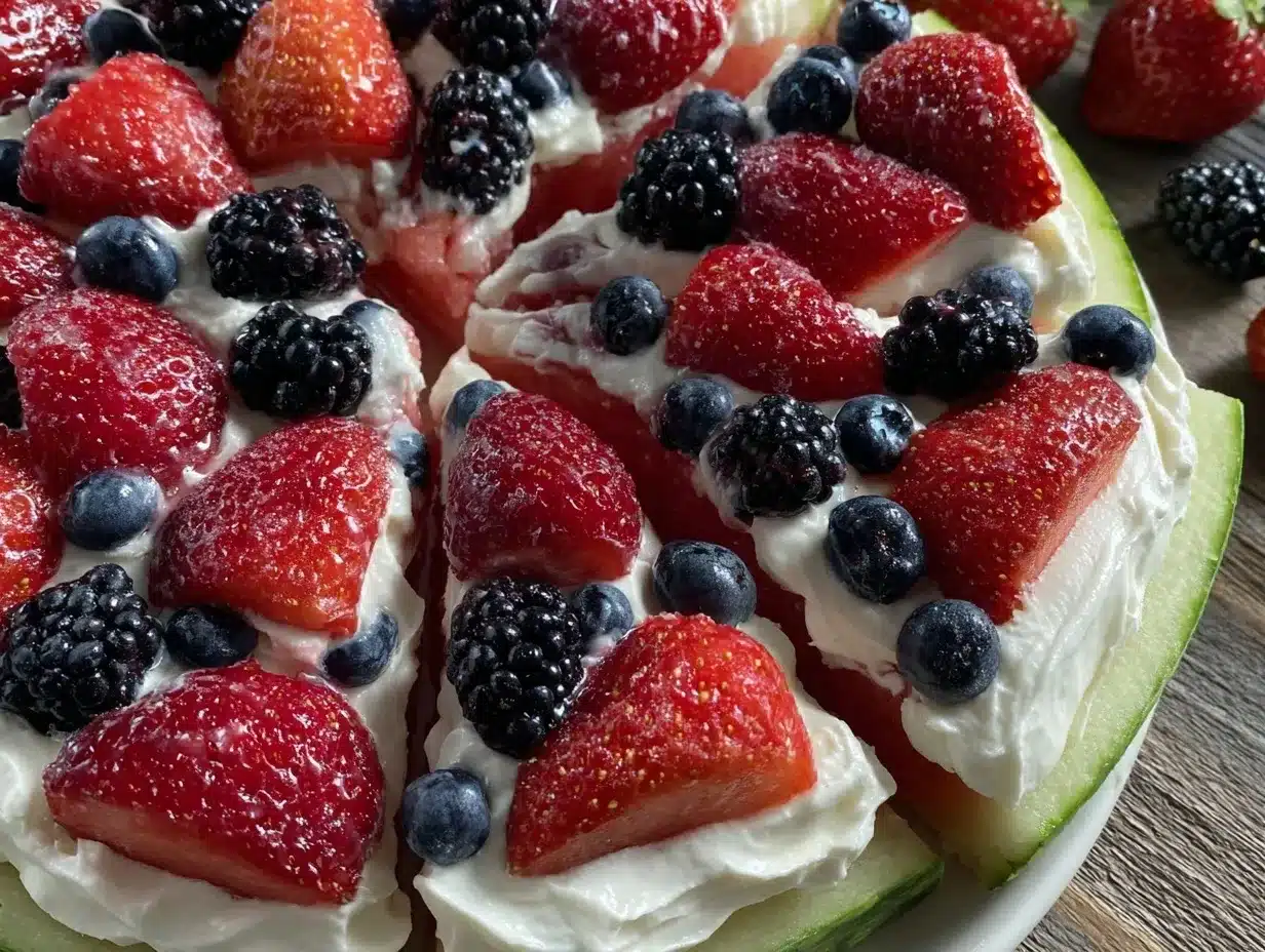fresh watermelon fruit pizza preparation steps