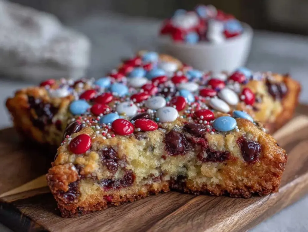 giant star-shaped red white and blue m&m cookie cake - featured image