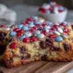 giant star-shaped red white and blue m&m cookie cake - featured image