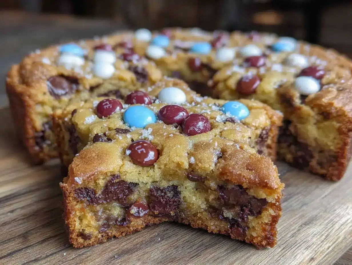giant star-shaped red white and blue m&m cookie cake preparation steps