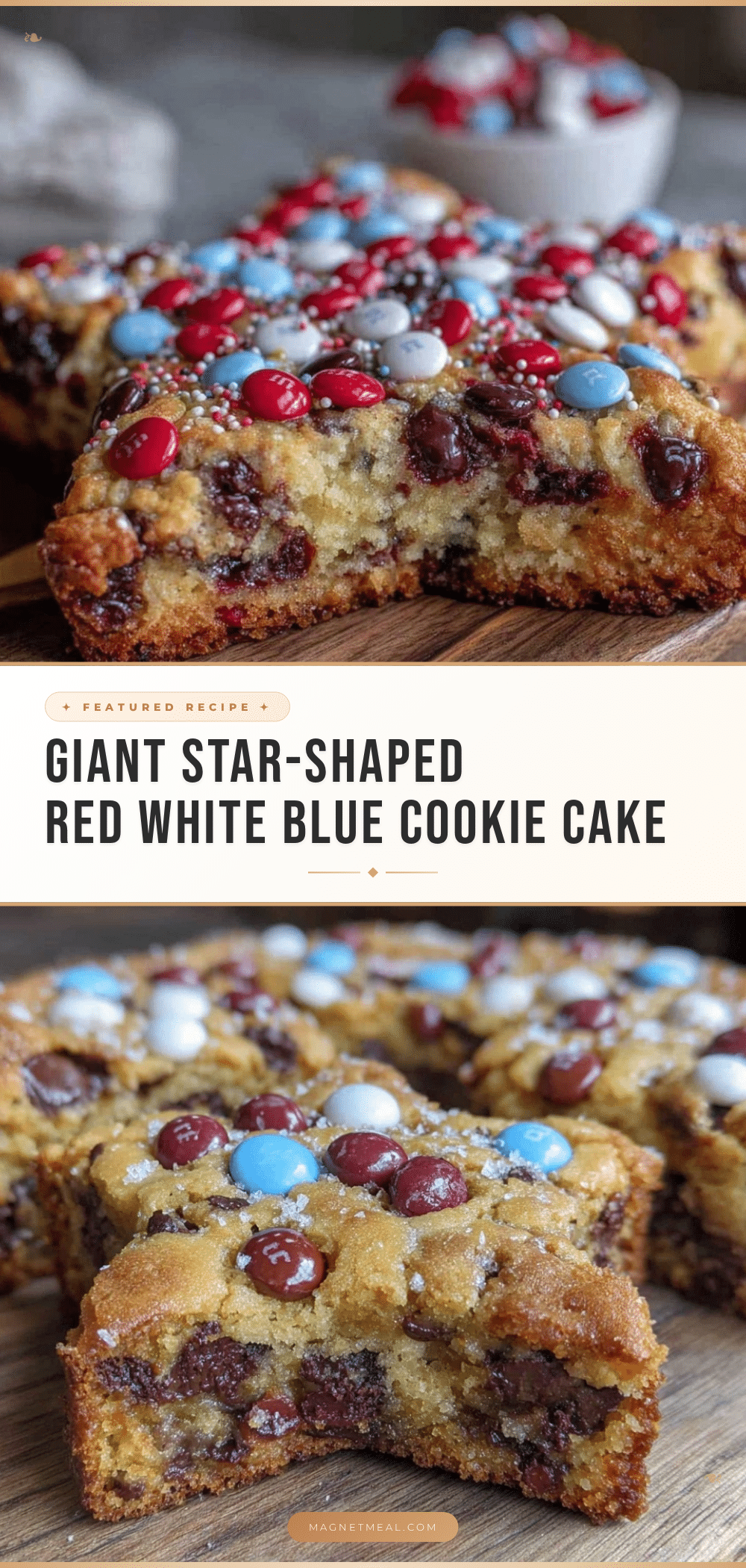 giant star-shaped red white and blue m&m cookie cake recipe
