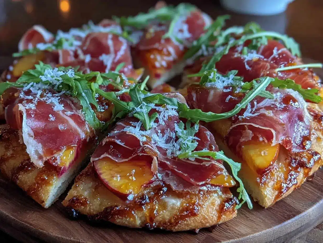 grilled peach and prosciutto flatbread preparation steps