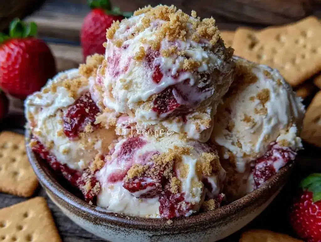 no-churn strawberry cheesecake ice cream - featured image