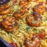 one-pan mediterranean shrimp with orzo - featured image