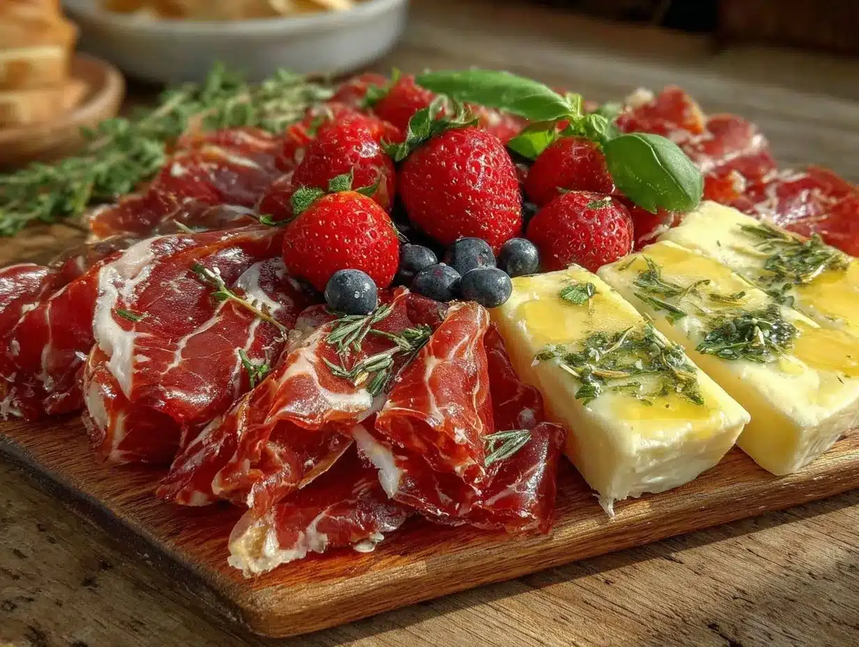 patriotic red white and blue charcuterie board preparation steps