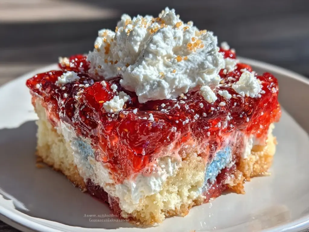 red white and blue jello poke cake - featured image