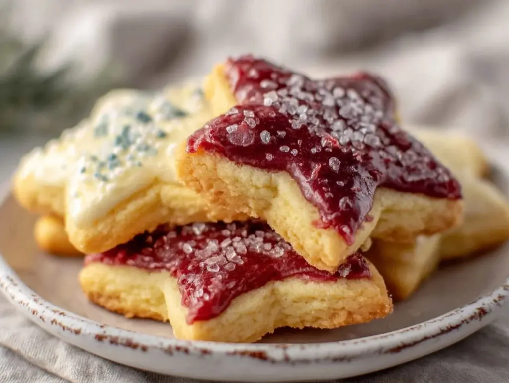 soft frosted red white and blue star sugar cookies - featured image
