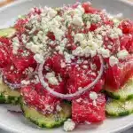 fresh creamy dill cucumber watermelon salad - featured image