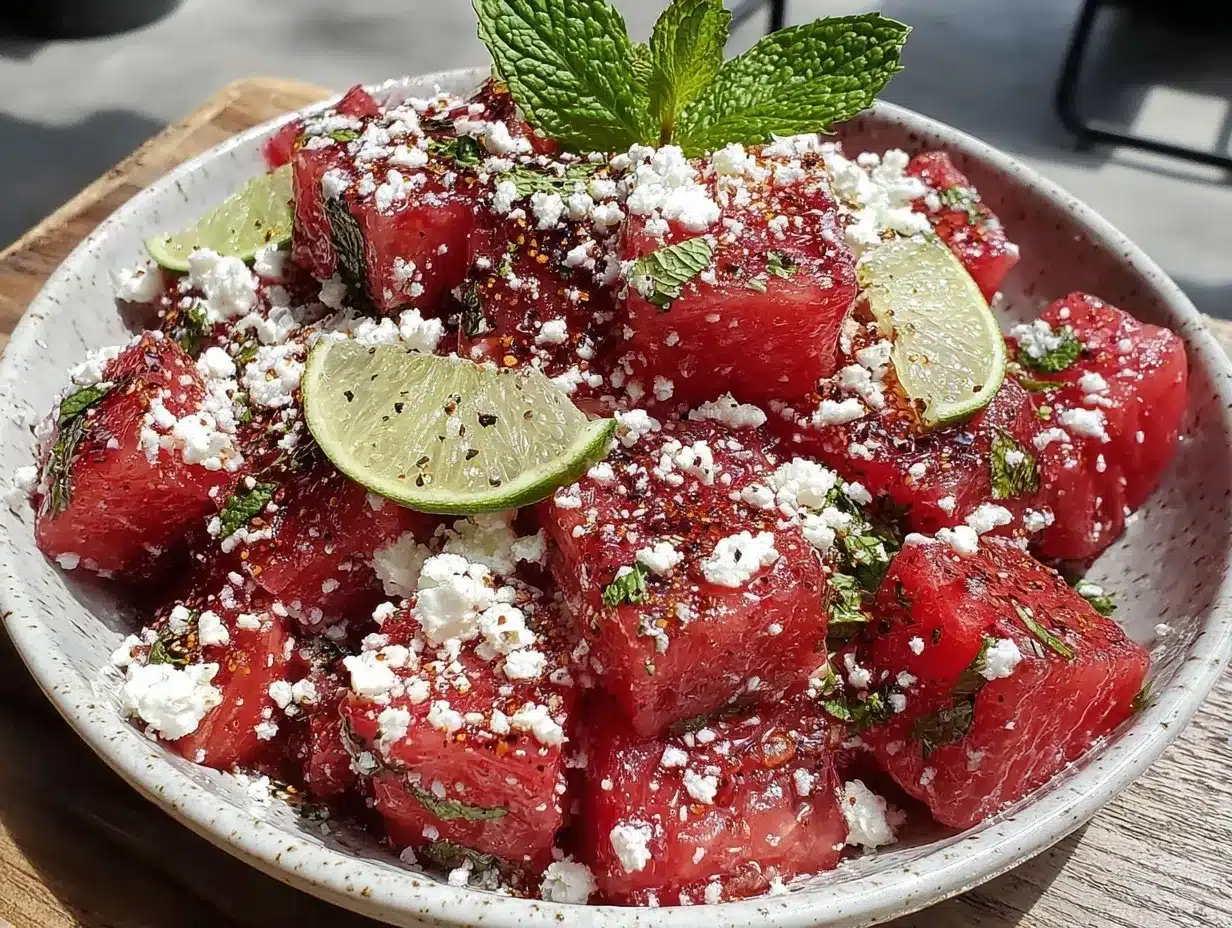 Fresh Watermelon Feta Mint Salad preparation steps