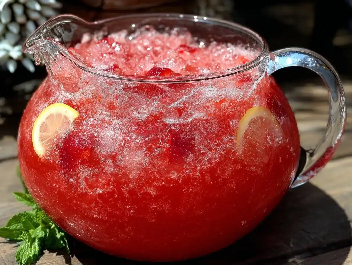 frozen strawberry lemonade slushie pitcher preparation steps