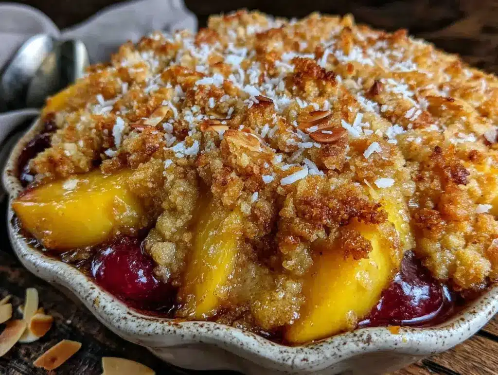 healthy peach cobbler - featured image
